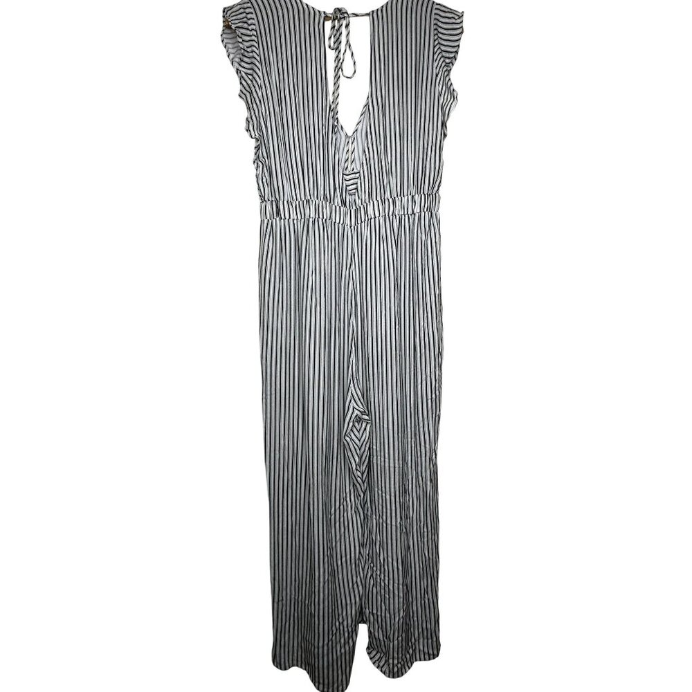 Anthropologie Saltwater LUXE Jumpsuit Large White Black Stripe Wide Leg Boho - Picture 2 of 14
